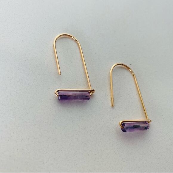 NEW REVOLVE NORDSTROM 18kt Gold Filled Vermeil Purple Amethyst Bead Earrings - Picture 3 of 5